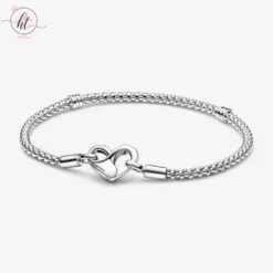 Pandora Moments Twisted Silver Bracelet with Heart Clasp