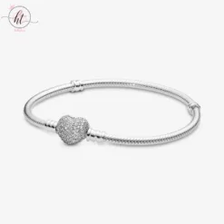 Pandora Moments Silver Bracelet with Sparkling Heart Clasp