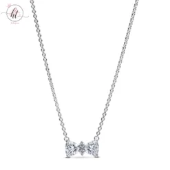 Pandora Timeless Sterling Silver Bow Necklace with Stones