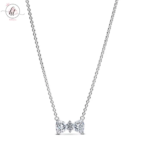 Pandora Timeless Sterling Silver Bow Necklace with Stones