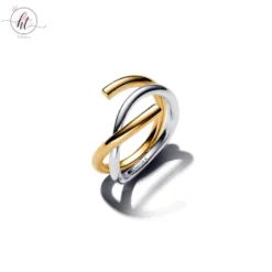 Two-Tone Silver & 14k Gold-Plated Ring – Lines of Freedom